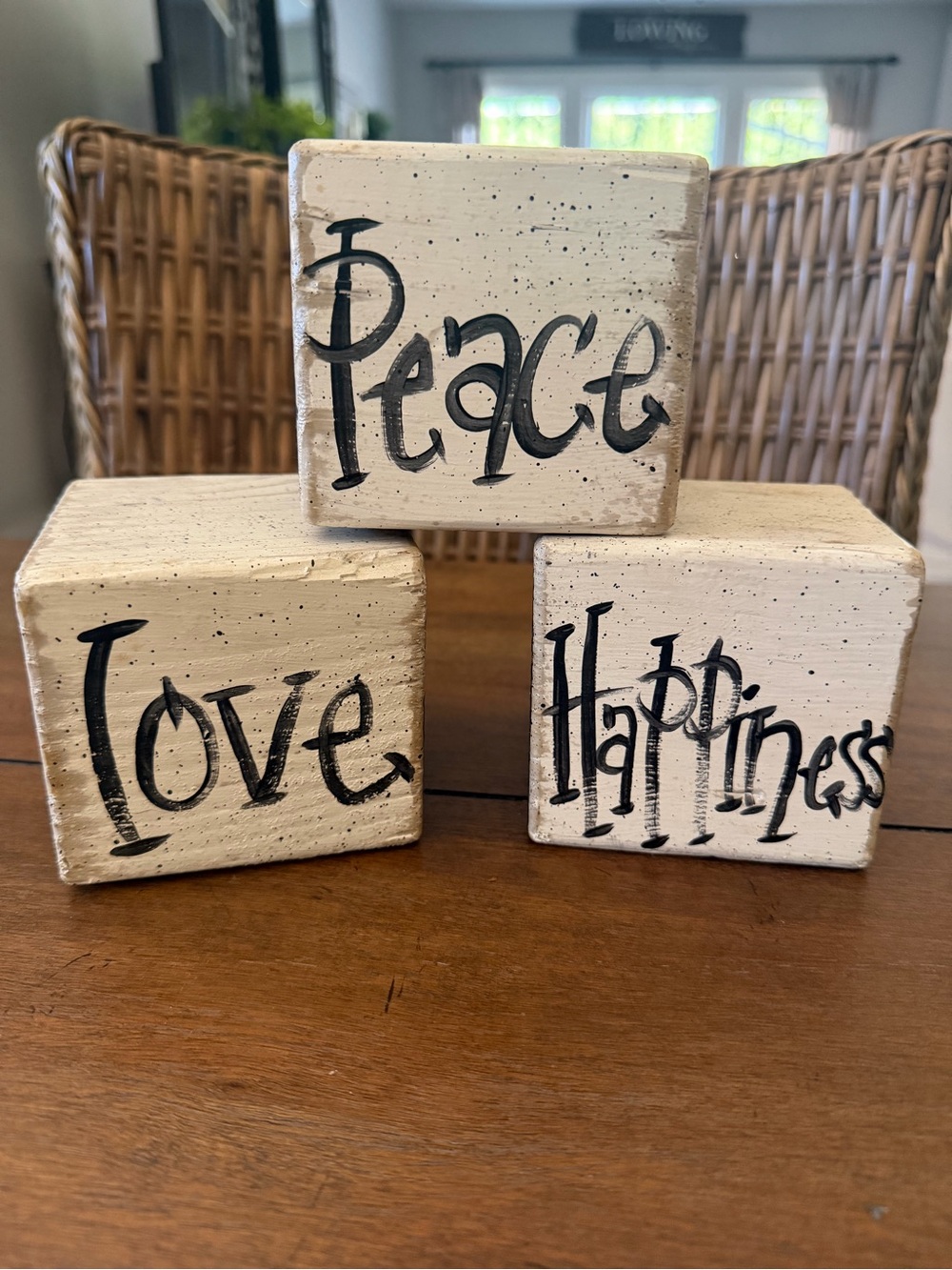 Peace Happiness Love Solid Wood Handmade Decorative Blocks